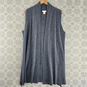 ST. Tropez West Merino wool Open Front Gray long Sweater cardigan Women's XL